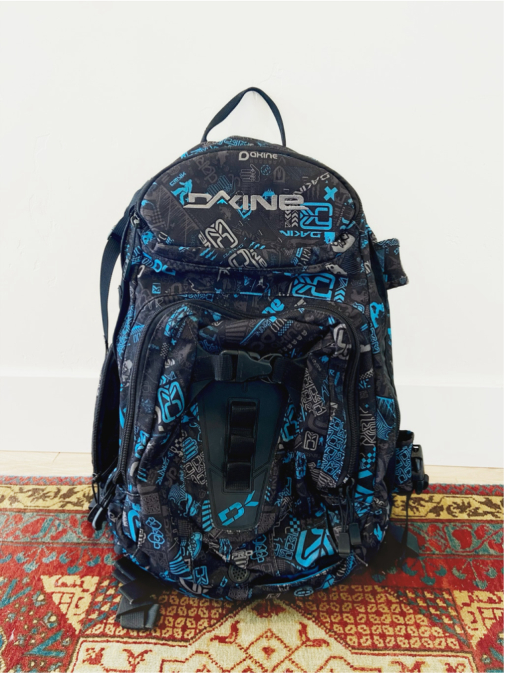 Dakine Backpack Black and Blue Graphic Print Quality Heavy Duty
